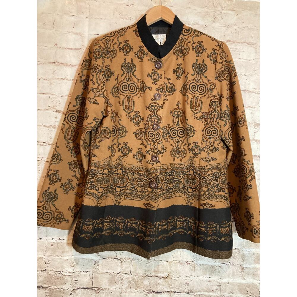 Coldwater Creek Jacket Women 14 Blazer Dark Gold Medallion Print Artsy High Neck